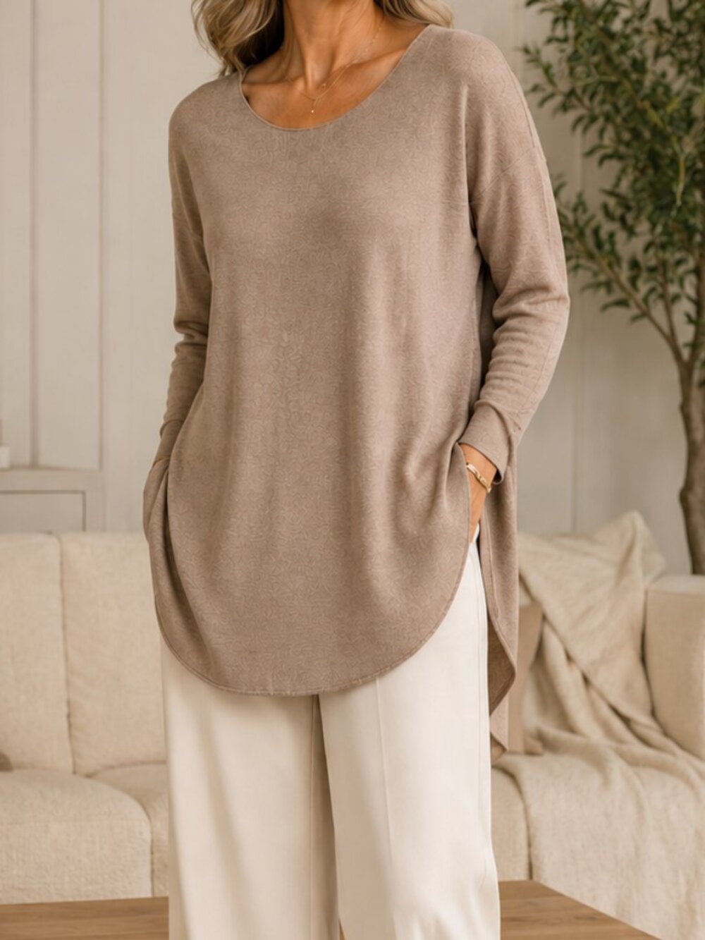 Joan Vass Womens Quiet Luxury Cashmere Blend Tunic Sweater Size L Oversized